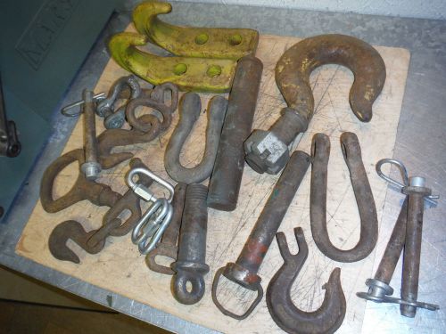 Pile of heavy duty tow hooks  lifting hooks clevis hitch pins rigging for sale
