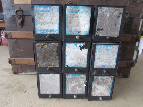 9 vintage black apothecary/prescription metal bins #2574 for sale