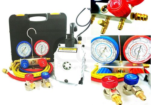 Both 5CFM 1/2HP Rotary Vacuum Pump HVAC A/C Refrigeration A/C Manifold Gauge Kit