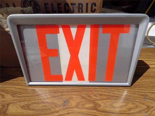Vintage Day Brite Grey &amp; Orange Lighted Exit Sign Cat. EDC 8000F Series 11x7.5x3