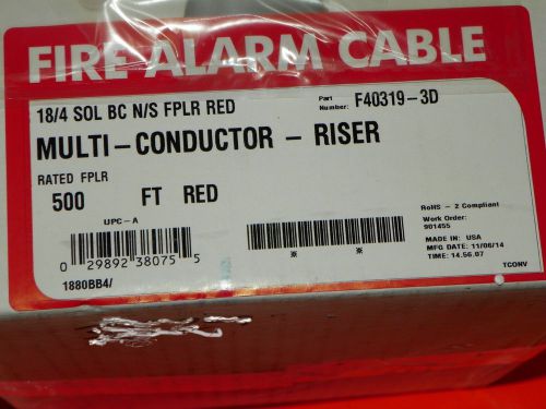 500&#039; FIRE ALARM CABLE SOLID RED 18/4 SOL N/S FPLR FIRELITE SYSTEM SENSOR ADEMCO