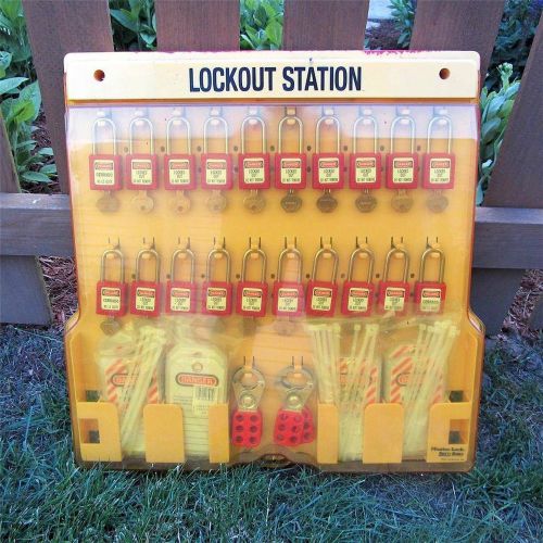 Master lock safety series lockout station #1484 20 padlocks 4 hasps 48 tags new for sale