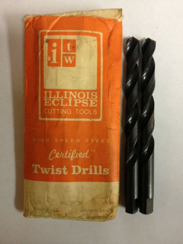 2 ITW DRILL BITS 1/2&#034; X 6&#034; No.70732 Dia.5000&#034;  TANGED 6&#034; JOBBERS LENGTH