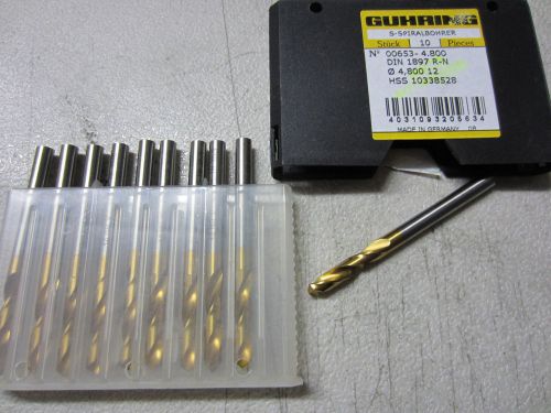 10 new guhring 00653-4.800mm #12 hss stub machine length tin coated twist drills for sale