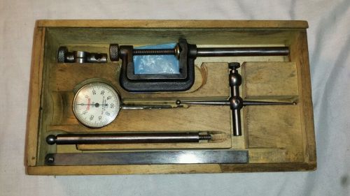 Vintage starrett universal dial indicator set with wood case machinist tool usa for sale