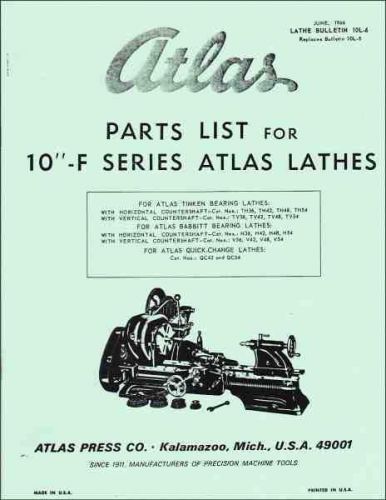 Atlas Lathe 10 Inch Parts List – 1966 - reprint