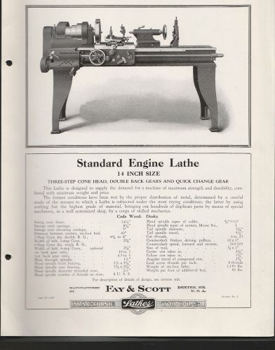 June 1927 Circular No 1 Fay &amp; Scott Machine Lathes Tools Standard Engine Lathe