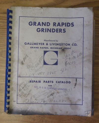 Grand Rapids Gallmeyer Livingston Surface Grinder  Repair Parts Catalog #35 &amp; 36