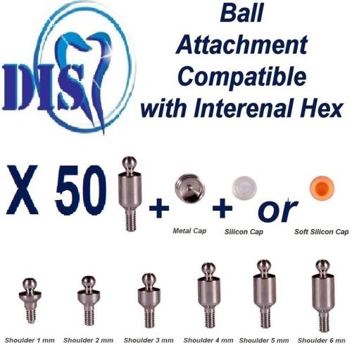 kit 50 Dental Implant Set Titanium Ball Attachments+ Metallic Cap+ Silicon Cap