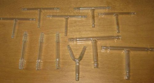 Glassware lab glass: Glass T &amp; Y Rubber Tubing Hose Connector lot x11
