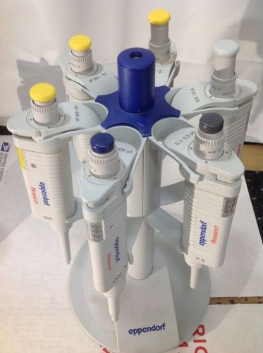 Set 6 eppendorf research series adjustable volume pipette excellent set w rack 3 for sale