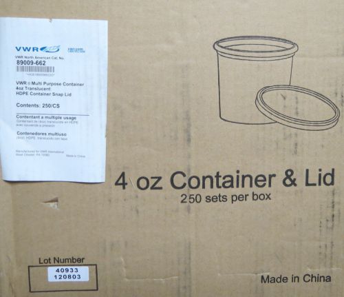 Vwr 4 oz hdpe multipurpose containers w/ snap lids qty 250 #89009  662 for sale