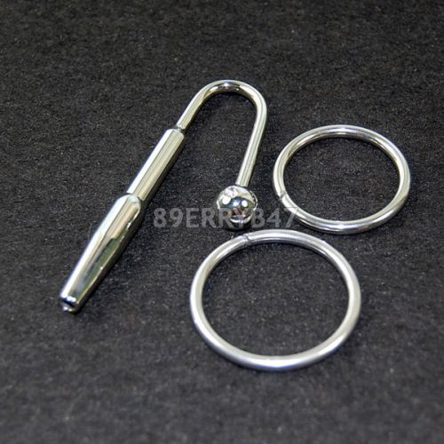 MALE Urethral Sounds Through-hole PLUG Stainless Steel Dilator with Ring NEW