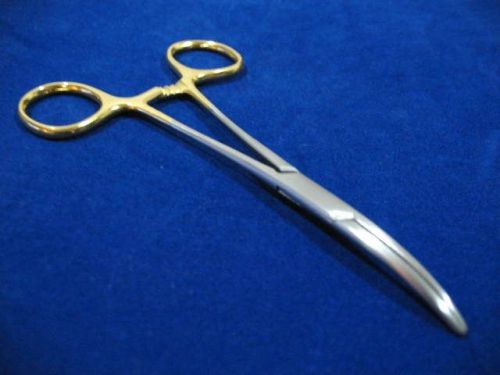 SET OF 3 O.R GRADE KELLY HEMOSTAT LOCKING FORCEP 5.5&#034; CURVED WITH GOLD HANDLE