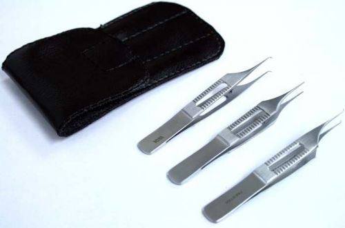 Set of 3 Eye Hoskin Forceps Instruments with Pouch Good Quality