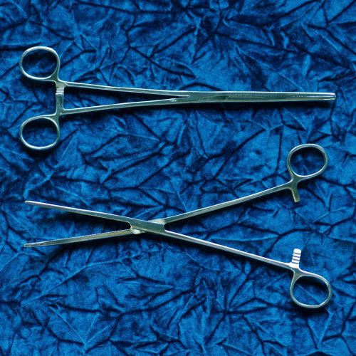 HEMOSTATS / LOCKING FORCEPS 10&#034; - 1 Curved 1 Straight - Stainless Steel NEW