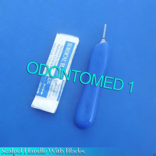 Scalpel Handle # 3 with Blue Color 10 Surgical Blade # 10 Dental Instruments