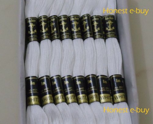 24 White Anchor Cross Stitch Cotton Embroidery Thread Floss / Skeins