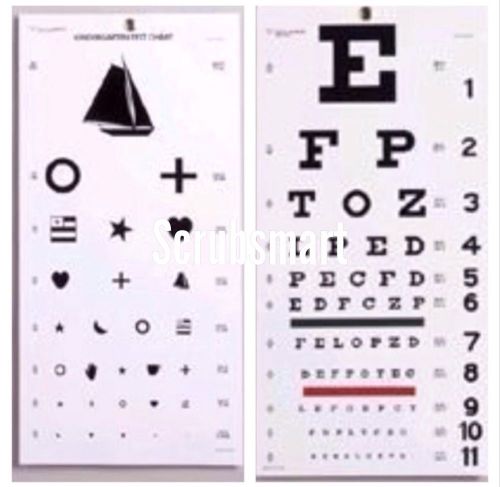 New Plastic Eye Test Wall Chart 22&#034; By 11&#034; Set Snellen &amp; Kindergarten / Children