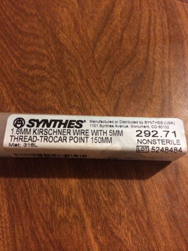 Synthes 292.71 1.6MM kirschner wire with 5MM thread-Trocar point 150MM