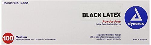 Dynarex 2322 Black Latex Exam Glove PF  Medium  100 Count (Pack of 10)