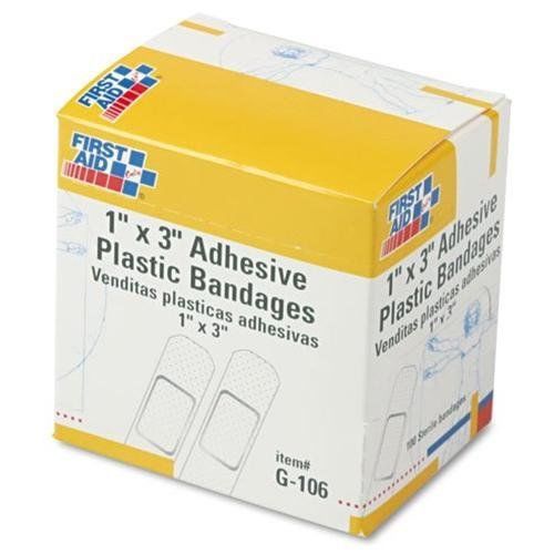 FIRST AID ONLY, INC. G106 Plastic Adhesive Bandages,1 X 3, 100/box
