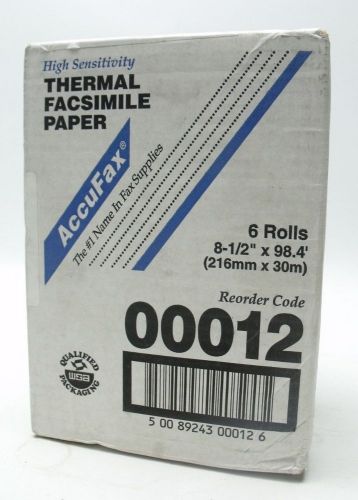 New AccuFax High Sensitivity THERMAL FACSIMILE PAPER 6 Rolls 8-1/2&#034; x 98.4&#039;&#039; FAX