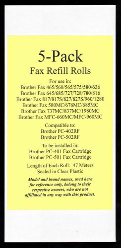 5-pack of PC-402RF Fax Film Refill Rolls for Brother Fax MFC-660MC and MFC-960MC