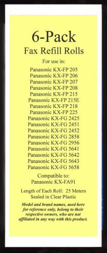 6-pack of KX-FA91 Fax Refills for Panasonic KX-FP215 KX-FP215E KX-FP218 KX-FP225