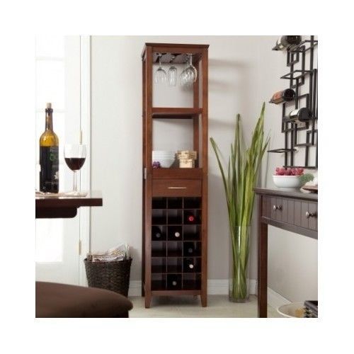 Elegant Wine Bar Rack Brown Cabinet Tower Furniture Decor Den Storage Home Pub
