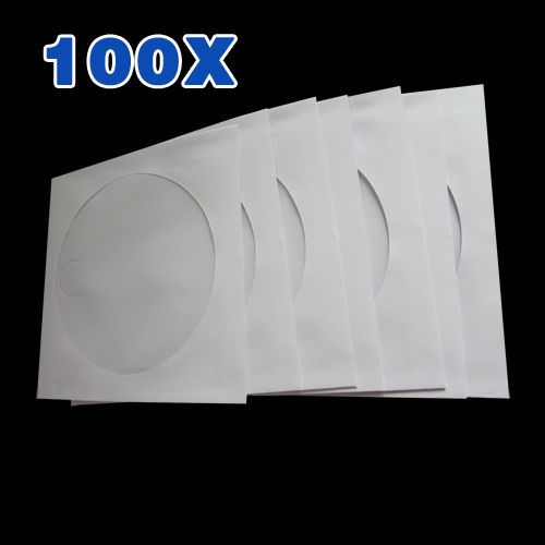 100 x CD/DVD Paper Envelope Sleeves Wallet Cover Case with Plastic Clear Window