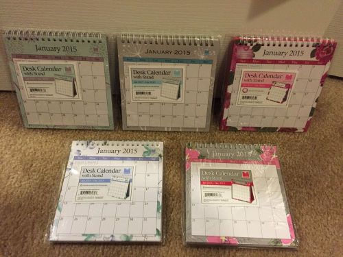 Your Choice Blue Sky Mini Desk Claendar With Stand 2015 Floral Pink Blue 6&#034;