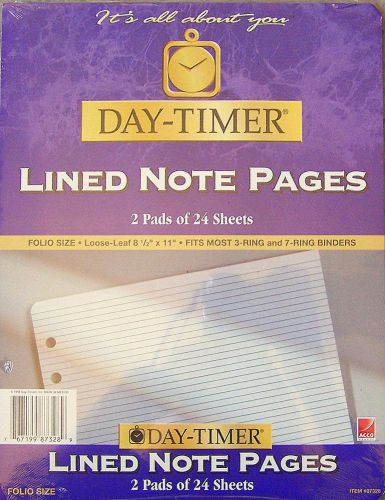 2 Pads Day-Timer Lined Note Pages 24 Sheets Ea. Folio Loose-Leaf 8.5 x 11-87328