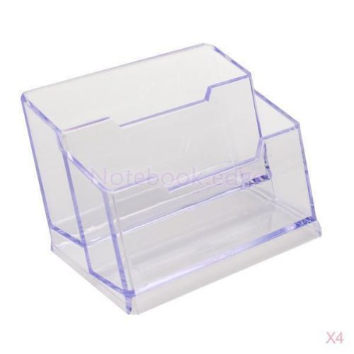 4x Clear Plastic Desktop Business Card Holder Display Stand 2 Compartments Tier