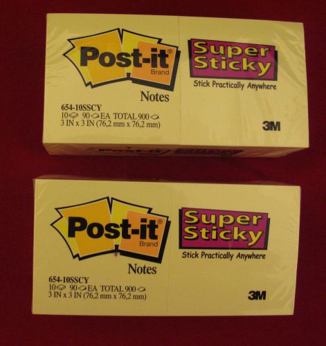 Lot of (2-10 packs) Post-it Super Sticky 3&#034;x3&#034;  Yellow  20 Pads  1800 Sheets