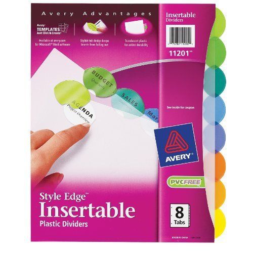Avery style edge insertable plastic dividers 8 tabs 1 set 11201 for sale