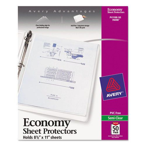 Top-load poly sheet protectors, economy gauge, letter, semi-clear, 50/box for sale