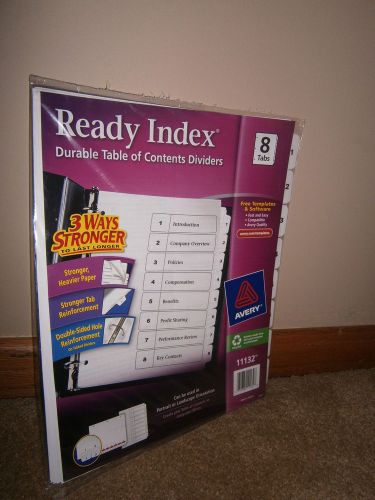 AVERY 11132 READY INDEX TABLE OF CONTENTS DIVIDERS 8 TABS WHITE