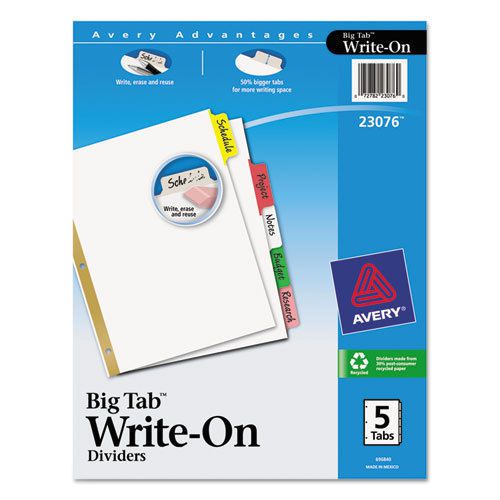 Big Tab Write-On Dividers w/Erasable Laminated Tabs, Clear, 5/Set