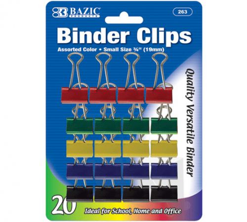 BAZIC Small 3/4&#034; (19mm) Assorted Color Binder Clip (20/Pack), Case of 144