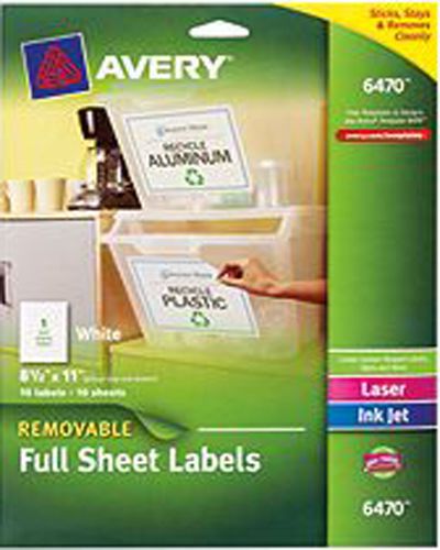 Avery Removable Full Sheet Labels 6470, 8-1/2&#034; x 11&#034;, Pack of 10