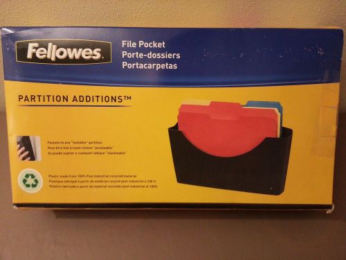 FELLOWES PARTITION ADDITIONS BLACK FILE POCKET, 100% RECYCLED PLASTIC