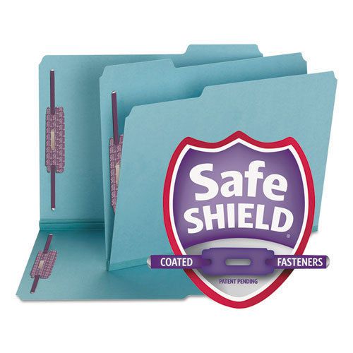 Colored pressboard fastener folders, letter, 1/3 cut, blue, 25/box for sale