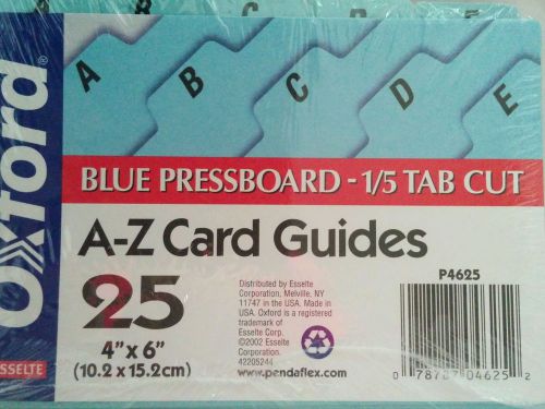 Esselte Oxford Blue 1/5 Tab Cut A-Z Card Guides 25 4&#034; x6&#034;