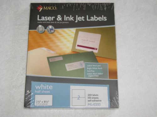 200 Maco ML-0200 Ebay Paypal Shipping Labels 2 Labels per Sheet Laser or Ink Jet