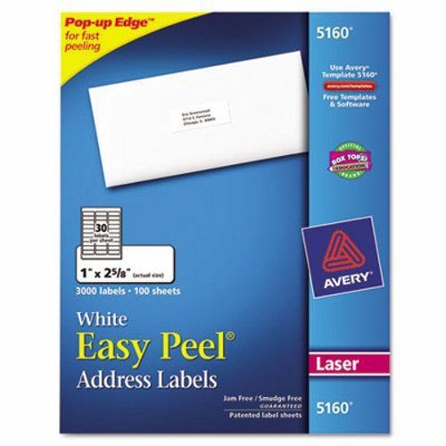 Avery Easy Peel Laser Address Labels, 1 x 2-5/8, White, 3000/Box (AVE5160)