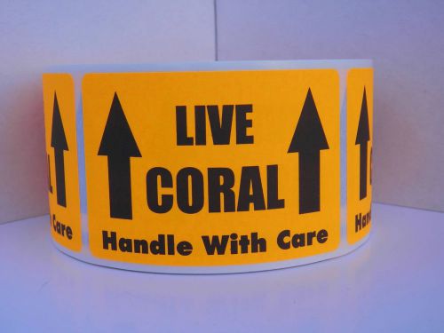 LIVE CORAL HANDLE WITH CARE Warning Stickers Labels fluorescent orange 50 labels