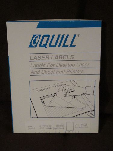 NIP Quill Laser Labels 100 8.5 x 11 White Full Page Sheet Size 7-10808 orig $23
