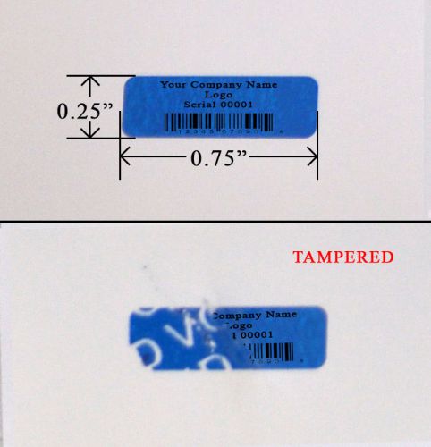 10,000 SECURITY LABEL SEAL STICKERS BLUE CUSTOM PRINT TAMPER EVIDENT 3/4&#034; X 1/4&#034;