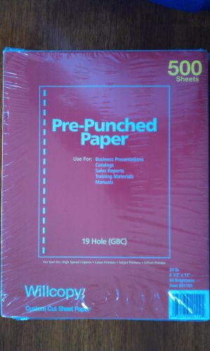 Willcopy Pre-punched 19-Hole-GBC, Left-Punched, 8-1/2 x 11, 20-lb., 500/Ream